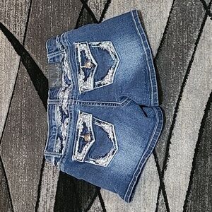 SOUNDGIRL EMBROIDERED SEQUINS RHINESTONES DENIM JEAN SHORTS PRICE FIRM
